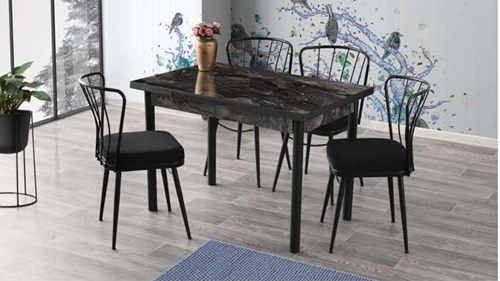 Smart Table (Metal Leg) Black Marble 110x70 cm and Güneş Chair