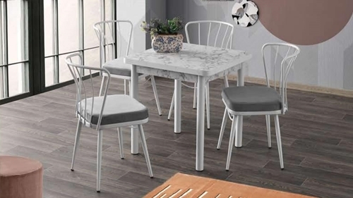 Enzi Table (Metal Leg) White Marble 70x70 cm and Sun Chair