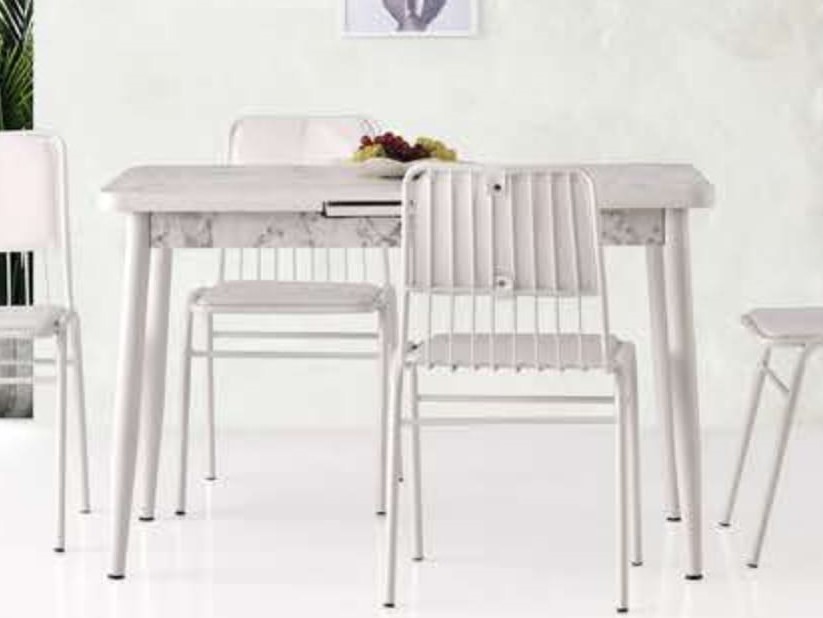 Silva Table (Conical Metal Leg) White Marble 120x70 cm
