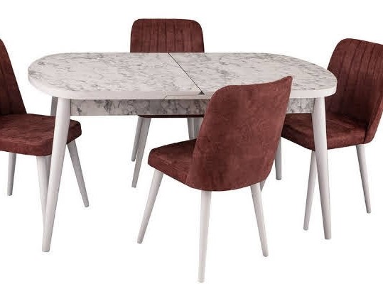 Kelebek Mdf White Marble Dining Table 160x90 cm