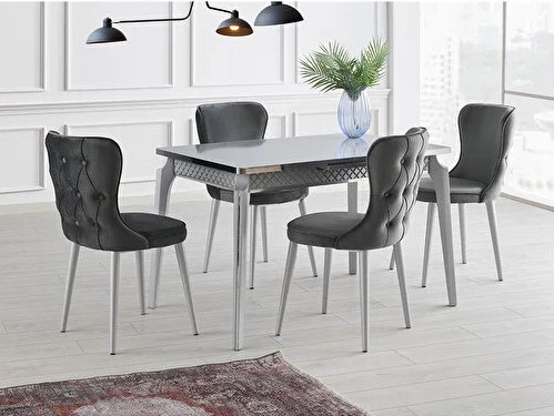 Tuna Table Metallic Chrome 120x75 cm and Chair Set