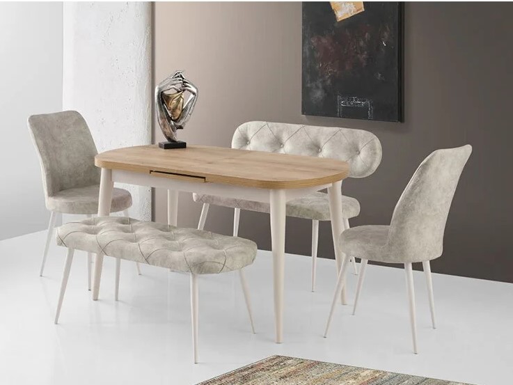 Nisa Table 130 x 75 cm Moonstone - Oak and Gonca Chair Bench Set