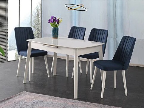 Ece Mdf Moonstone Dining Table 120x80 cm and Milano Navy Blue Chair Set