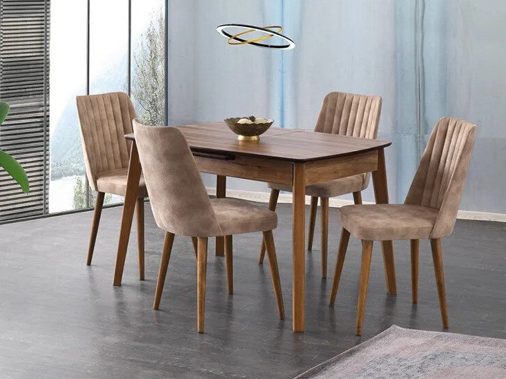 Ece Mdf Walnut Dining Table 120x80 cm and Milano Brown Chair Set