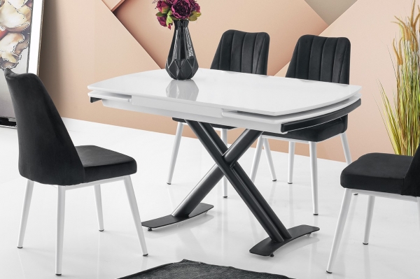 Tuana Mdf Extendable Cross X Leg Table Black White 130 x 80 cm