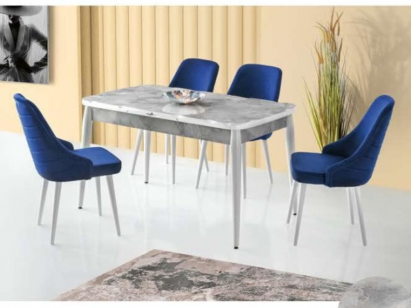 Kelebek Log Table Rambia Marble 130x85 cm ve Chair Set
