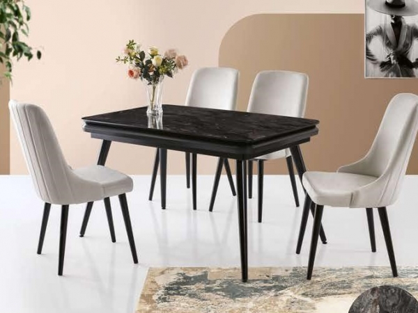 Capri Table Black Marble Pattern 130x80 cm and Sahra Chair