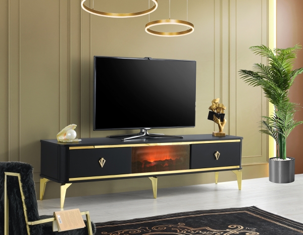 Beyza TV Stand with Fireplace 180 cm Black