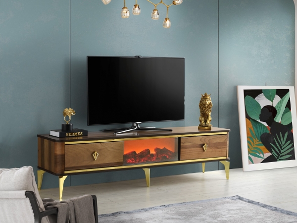 Beyza TV Stand with Fireplace 180 cm Walnut