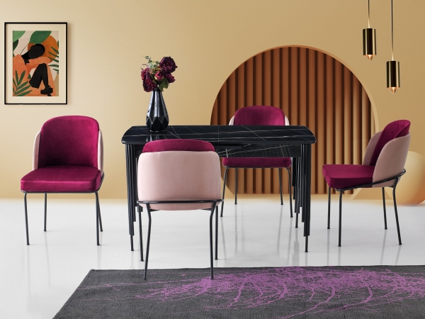 Milano Hg Table Black Sonata Marble 140x90 cm and Ayla Chair Set ByfcV17 