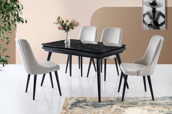 Capri Table 130 cm Black Marble 4 Chair Set