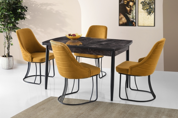 Side Opening Table 130 cm Black Marble Set of 4 Chairs