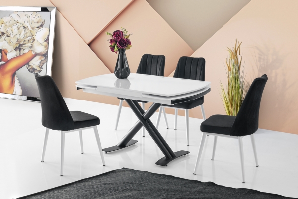Side Opening Table 130 cm White  Set of 4 Chairs