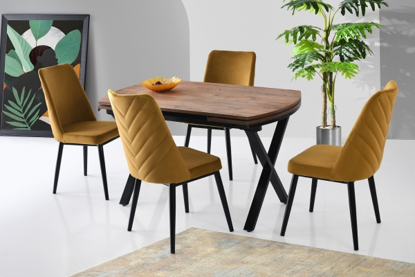 Side Opening Table 130 cm Walnut Set of 4 Chairs