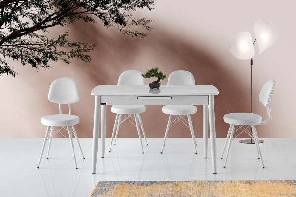 Mdf Kitchen Table White Metal Leg 120 cm and Chair Set