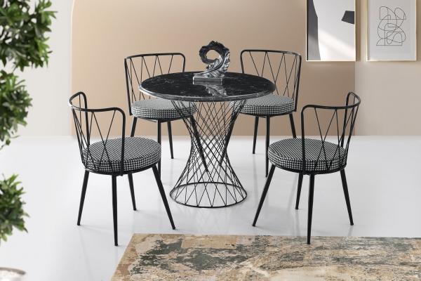 Round Mdf Balcony and Kitchen Table Black Marble and Chair Set