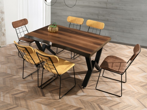MDF Log Table 140 cm and Metal Modern Chair