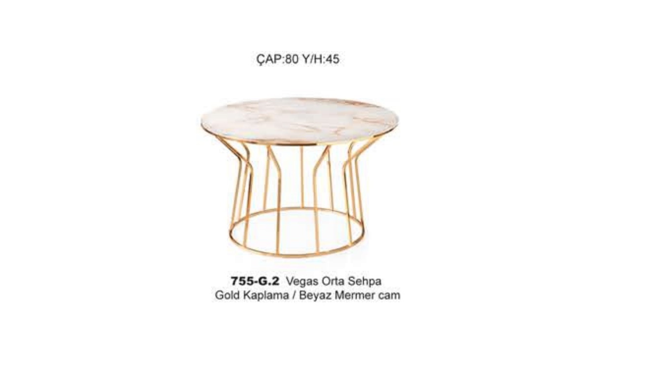 Vegas Coffee Table Gold Plated White Marble Glass