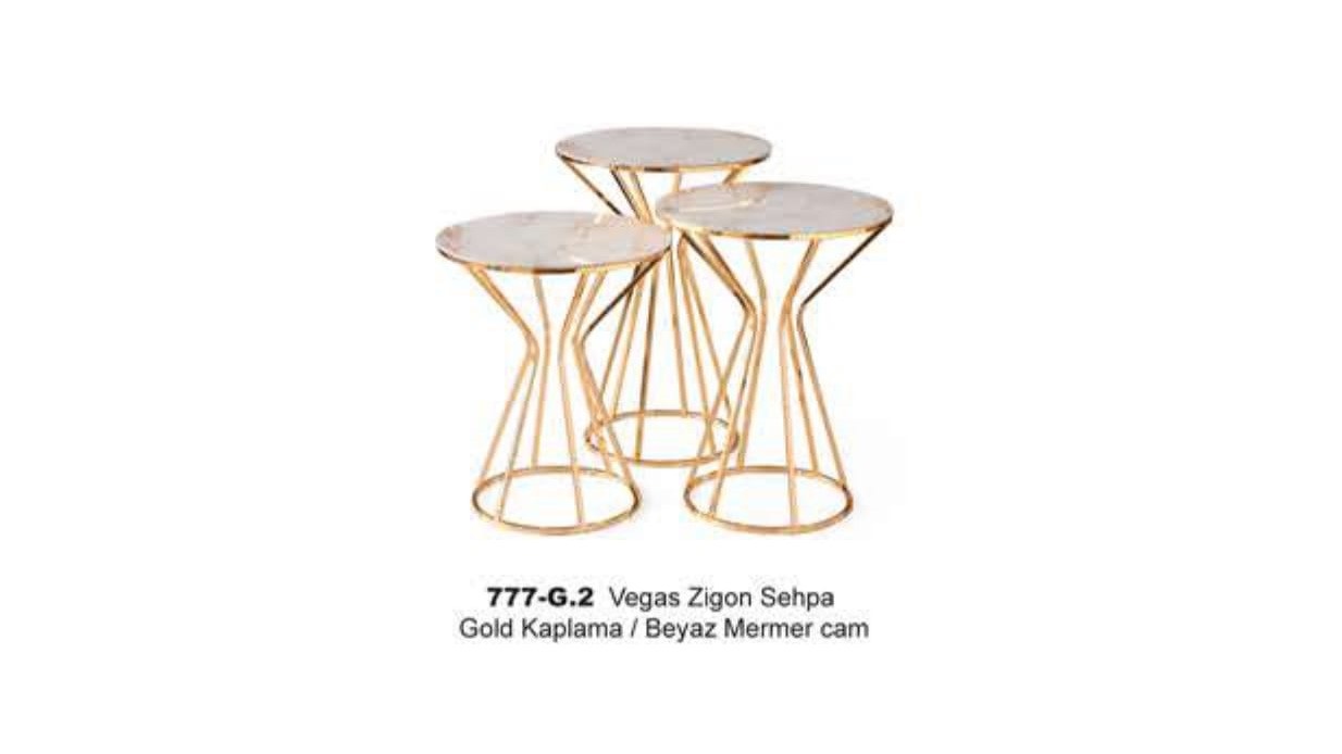 Vegas Nesting Table Gold Plated White Marble Glass